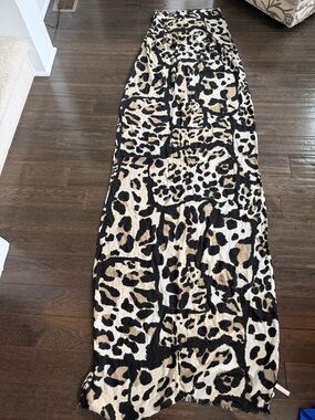 Leopard / Ocelot Print Maxi Scarf- Black & Cream Gold